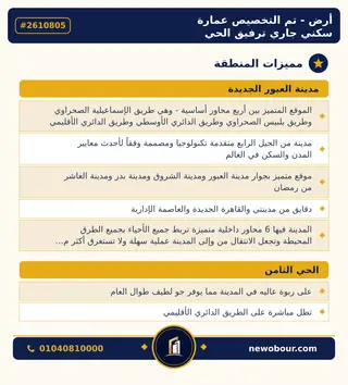 أرض - تم التخصيص 276 م² عمارة سكني — مدينة العبور الجديدة، الحي الثامن، المجاورة 5 — مميزات المنطقة — 4