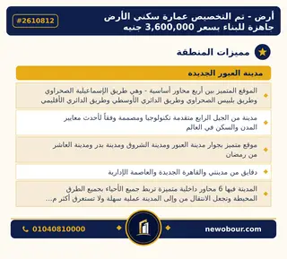 أرض - تم التخصيص 520 م² عمارة سكني — مدينة العبور الجديدة، الحي التاسع والعشرون، مجاورة 3 — مميزات المنطقة — 4