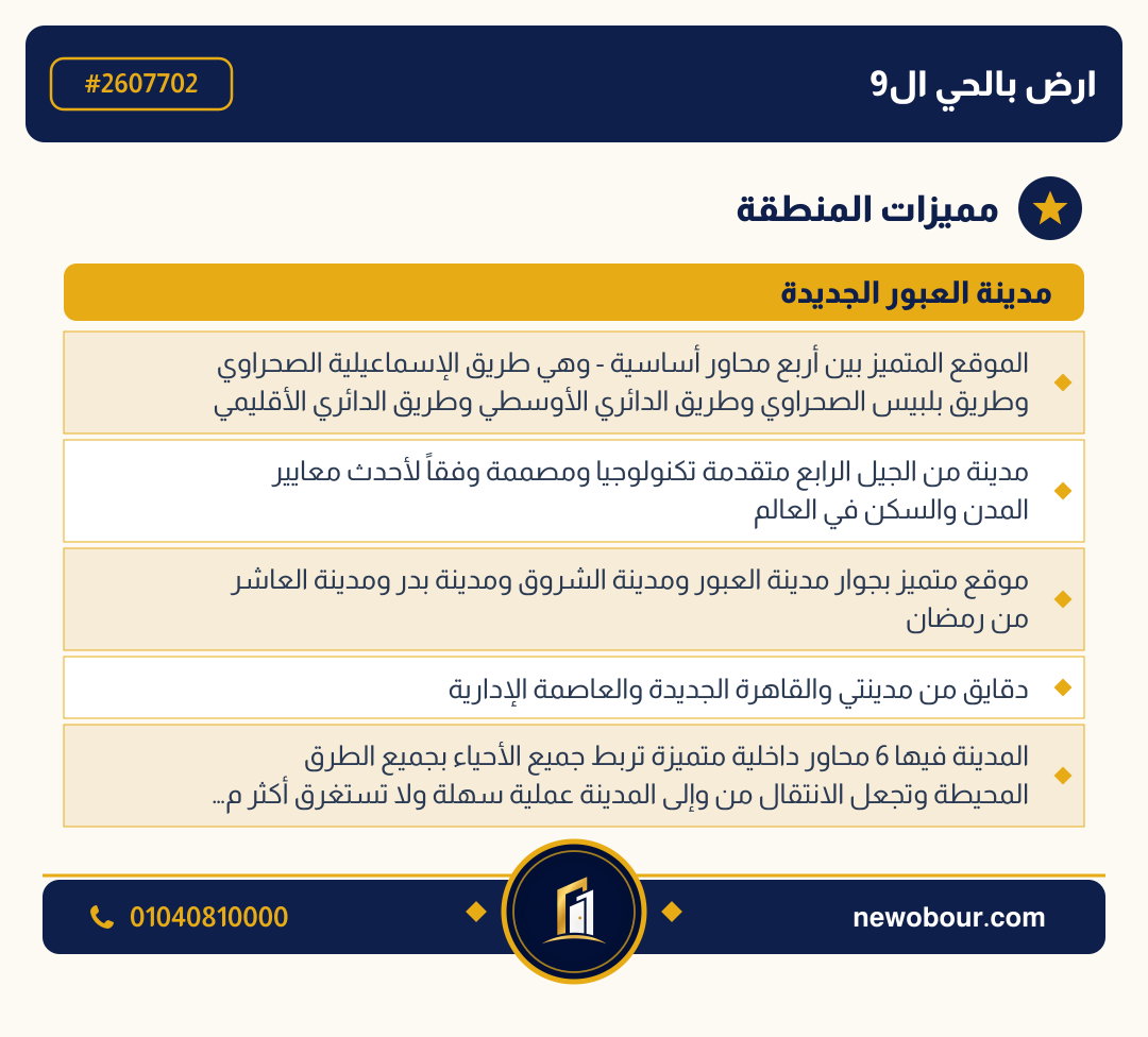 أرض - تم التخصيص عمارة سكني — مدينة العبور الجديدة، الحي التاسع، مجاورة 2 — مميزات المنطقة — 3