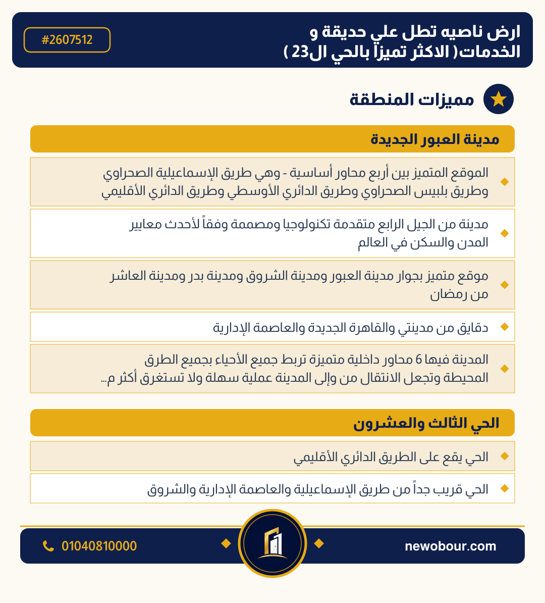 أرض - تم التخصيص عمارة سكني — مدينة العبور الجديدة، الحي الثالث والعشرون، مجاورة 6 — مميزات المنطقة — 3