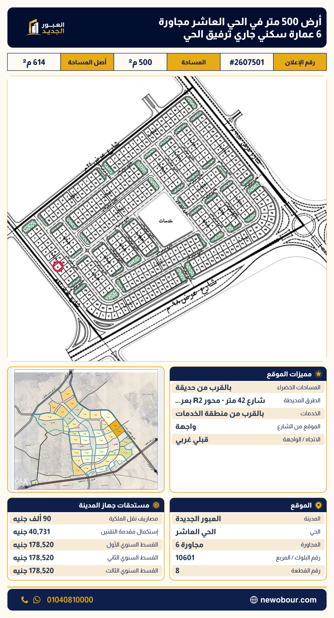 أرض - تم التخصيص عمارة سكني — مدينة العبور الجديدة، الحي العاشر، مجاورة 6 — صورة العرض — 2