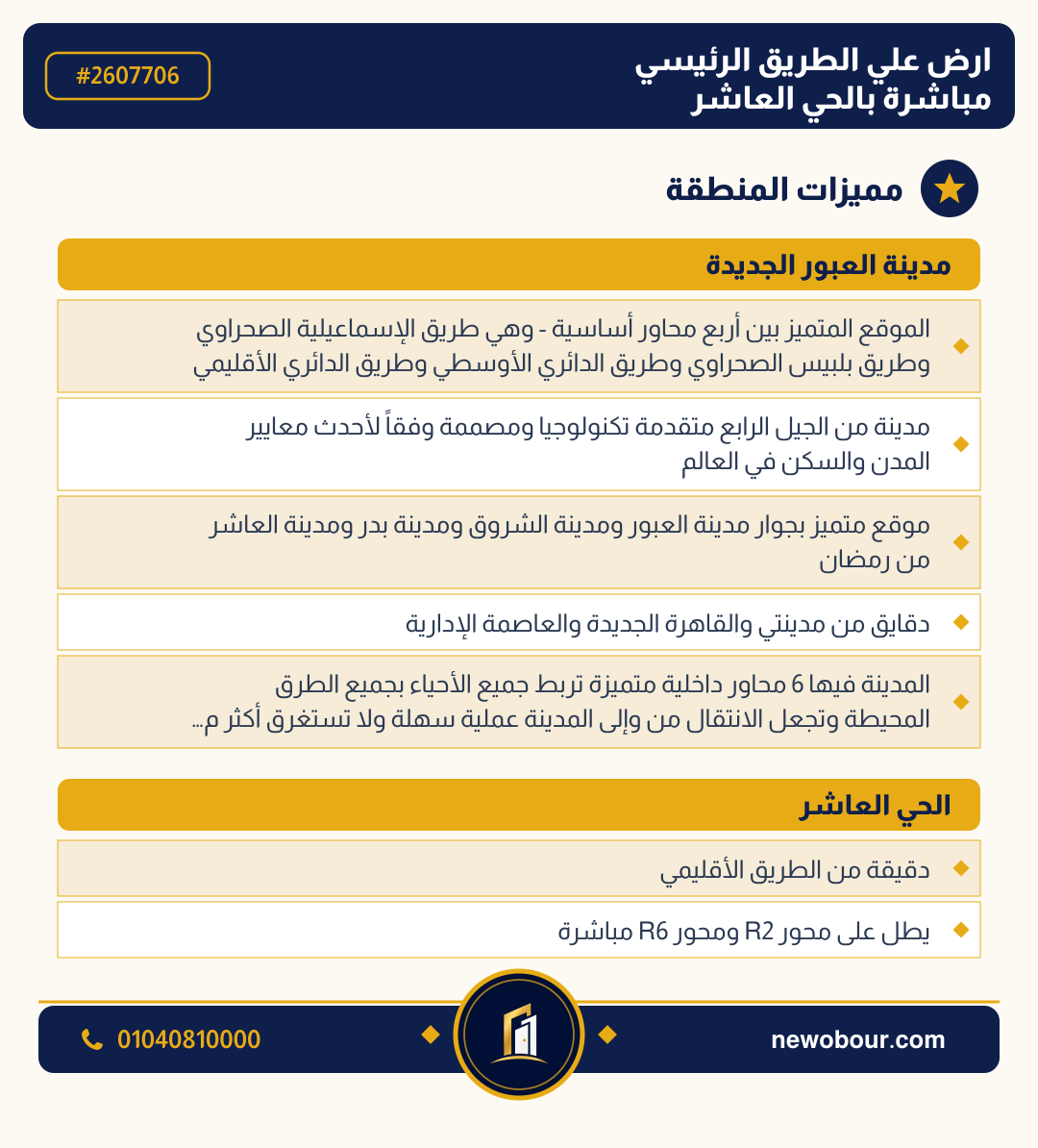 أرض - تم التخصيص عمارة سكني — مدينة العبور الجديدة، الحي العاشر، مجاورة 6 — مميزات المنطقة — 3