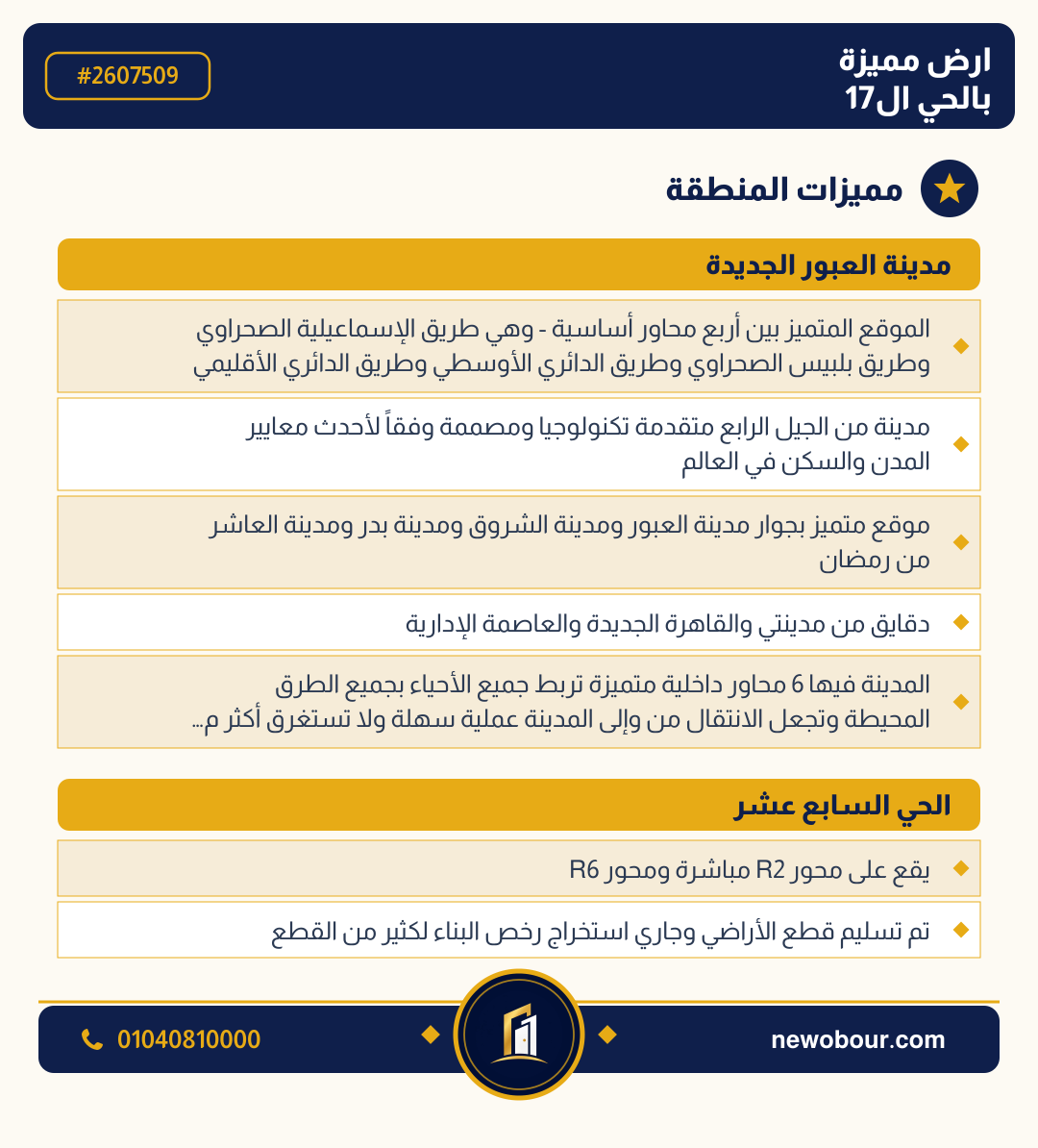 أرض - تم التخصيص عمارة سكني — مدينة العبور الجديدة، الحي السابع عشر، مجاورة 10 — مميزات المنطقة — 3