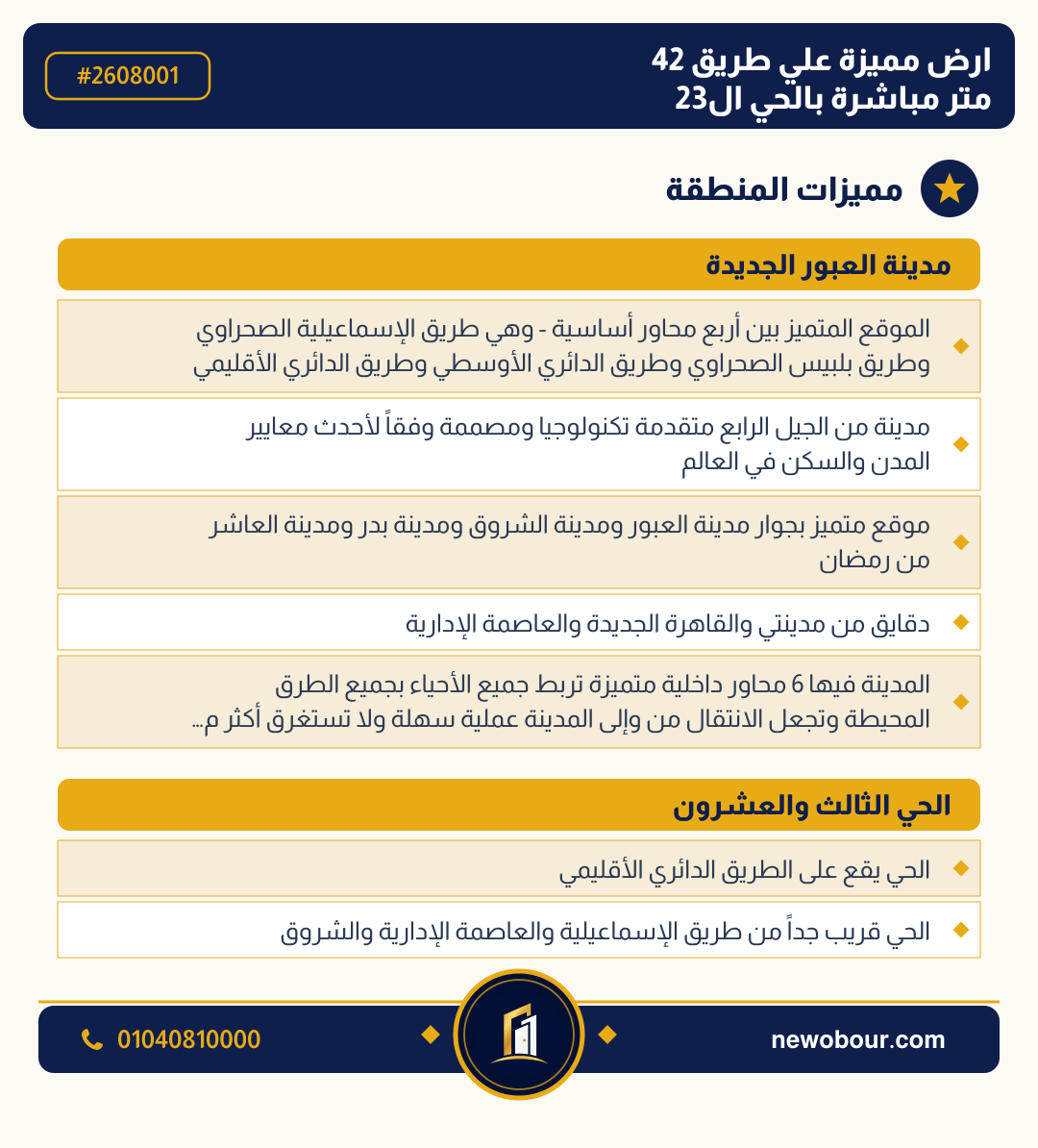 أرض - تم التخصيص عمارة سكني — مدينة العبور الجديدة، الحي الثالث والعشرون، مجاورة 6 — مميزات المنطقة — 3
